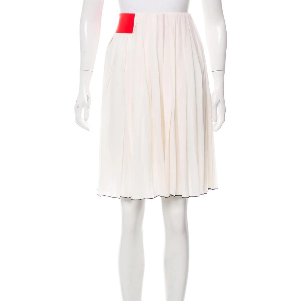 Balenciaga Pleated Ivory White Skirt with Red Accents- 6